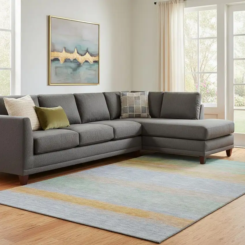 8' Lavender Orange And Teal Striped Washable Area Rug With UV Protection Photo 2