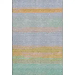 Photo of 8' Lavender Orange And Teal Striped Washable Area Rug With UV Protection
