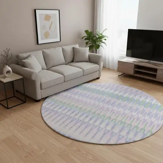 8' Lavender Pink And Green Southwestern Washable Round Rug With UV Protection Photo 2