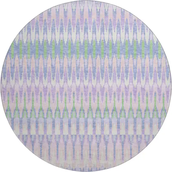 8' Lavender Pink And Green Southwestern Washable Round Rug With UV Protection Photo 1