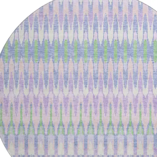 8' Lavender Pink And Green Southwestern Washable Round Rug With UV Protection Photo 3