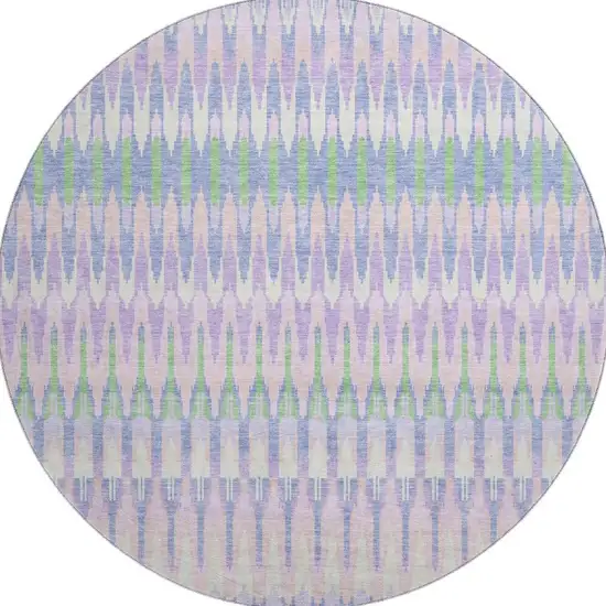 8' Lavender Pink And Green Southwestern Washable Round Rug With UV Protection Photo 4