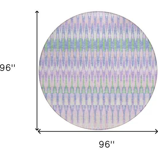 8' Lavender Pink And Lime Green Round Southwestern Washable Indoor Outdoor Area Rug Photo 3