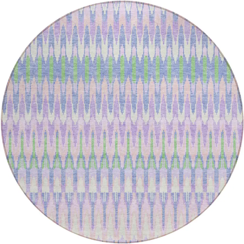 8' Lavender Pink And Lime Green Round Southwestern Washable Indoor Outdoor Area Rug Photo 2