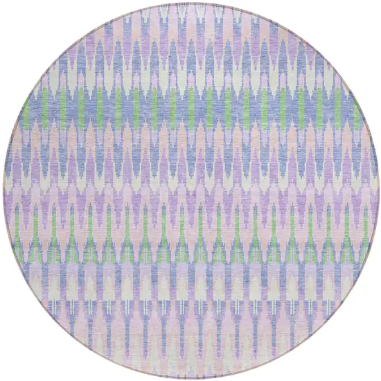 8' Lavender Pink And Lime Green Round Southwestern Washable Indoor Outdoor Area Rug Photo 2