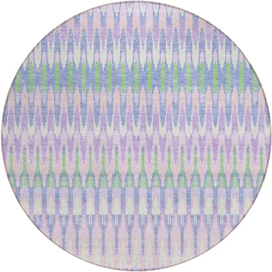 8' Lavender Pink And Lime Green Round Southwestern Washable Indoor Outdoor Area Rug Photo 2