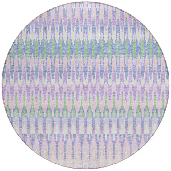 8' Lavender Pink And Lime Green Round Southwestern Washable Indoor Outdoor Area Rug Photo 6