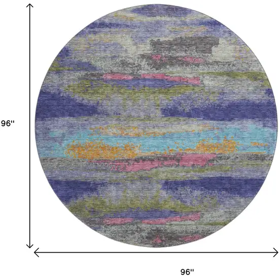 8' Lavender Pink And Orange Abstract Washable Round Rug With UV Protection Photo 9