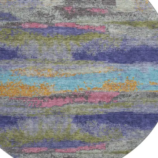 8' Lavender Pink And Orange Abstract Washable Round Rug With UV Protection Photo 2