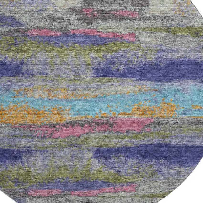 8' Lavender Pink And Orange Abstract Washable Round Rug With UV Protection Photo 2