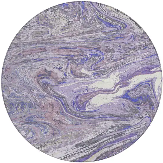 8' Lavender Purple And Gray Round Abstract Washable Indoor Outdoor Area Rug Photo 2