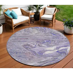Photo of 8' Lavender Purple And Gray Round Abstract Washable Indoor Outdoor Area Rug