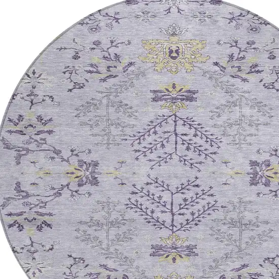 8' Lavender Purple And Gray Round Floral Washable Indoor Outdoor Area Rug Photo 4
