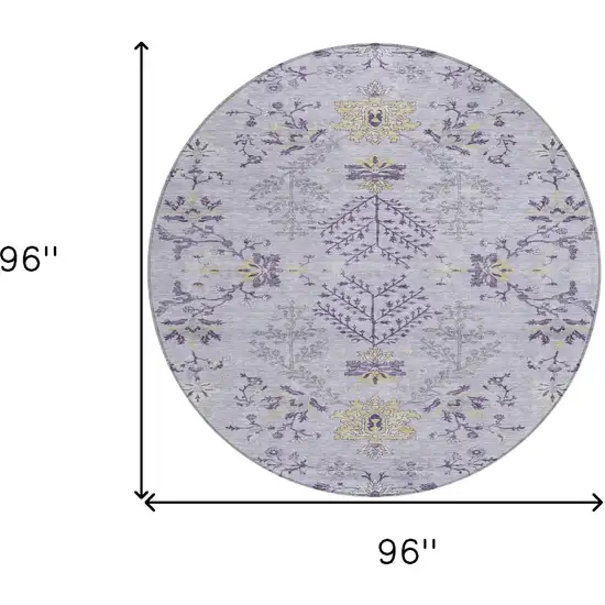 8' Lavender Purple And Gray Round Floral Washable Indoor Outdoor Area Rug Photo 3
