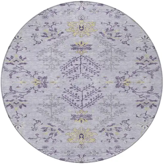 8' Lavender Purple And Gray Round Floral Washable Indoor Outdoor Area Rug Photo 5