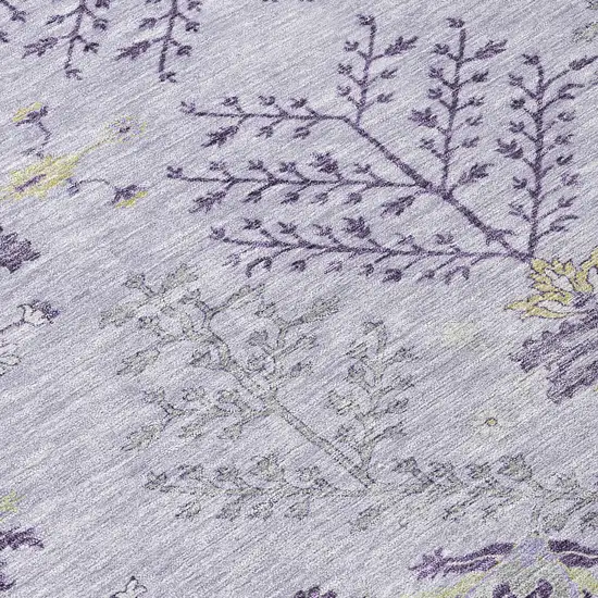 8' Lavender Purple And Gray Round Floral Washable Indoor Outdoor Area Rug Photo 8