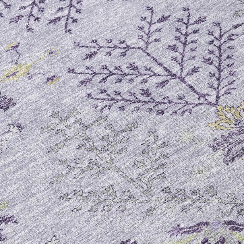 8' Lavender Purple And Gray Round Floral Washable Indoor Outdoor Area Rug Photo 8