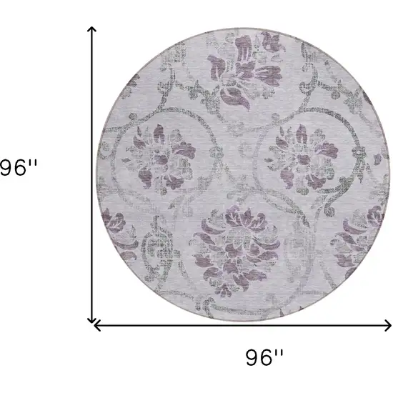 8' Lavender Purple And Gray Round Floral Washable Indoor Outdoor Area Rug Photo 8