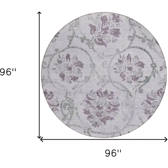8' Lavender Purple And Gray Round Floral Washable Indoor Outdoor Area Rug Photo 8