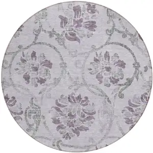 Photo of 8' Lavender Purple And Gray Round Floral Washable Indoor Outdoor Area Rug