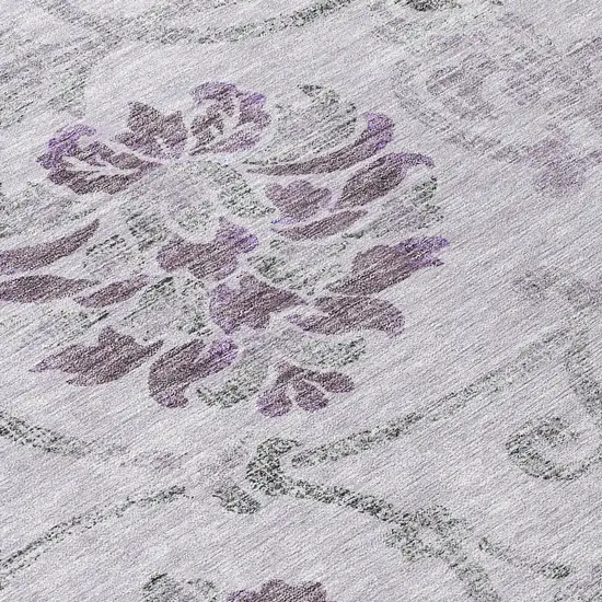 8' Lavender Purple And Gray Round Floral Washable Indoor Outdoor Area Rug Photo 9