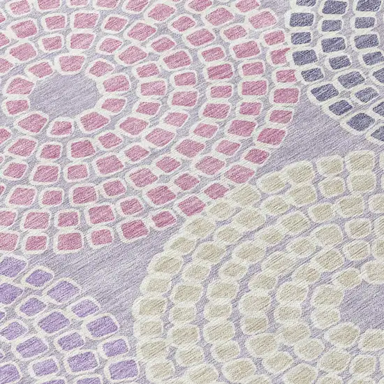 8' Lavender Purple And Gray Round Geometric Washable Indoor Outdoor Area Rug Photo 5