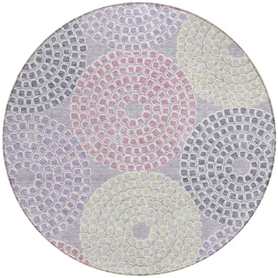 8' Lavender Purple And Gray Round Geometric Washable Indoor Outdoor Area Rug Photo 6