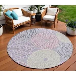 Photo of 8' Lavender Purple And Gray Round Geometric Washable Indoor Outdoor Area Rug