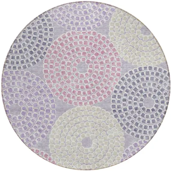 8' Lavender Purple And Gray Round Geometric Washable Indoor Outdoor Area Rug Photo 2