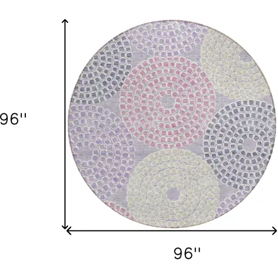8' Lavender Purple And Gray Round Geometric Washable Indoor Outdoor Area Rug Photo 3