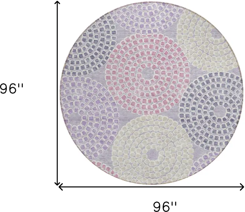 8' Lavender Purple And Gray Round Geometric Washable Indoor Outdoor Area Rug Photo 3