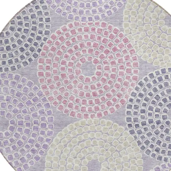 8' Lavender Purple And Gray Round Geometric Washable Indoor Outdoor Area Rug Photo 4