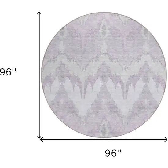 8' Lavender Purple And Gray Round Ikat Washable Indoor Outdoor Area Rug Photo 8