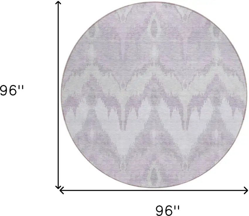 8' Lavender Purple And Gray Round Ikat Washable Indoor Outdoor Area Rug Photo 8