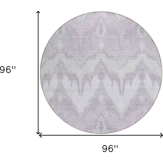 8' Lavender Purple And Gray Round Ikat Washable Indoor Outdoor Area Rug Photo 8
