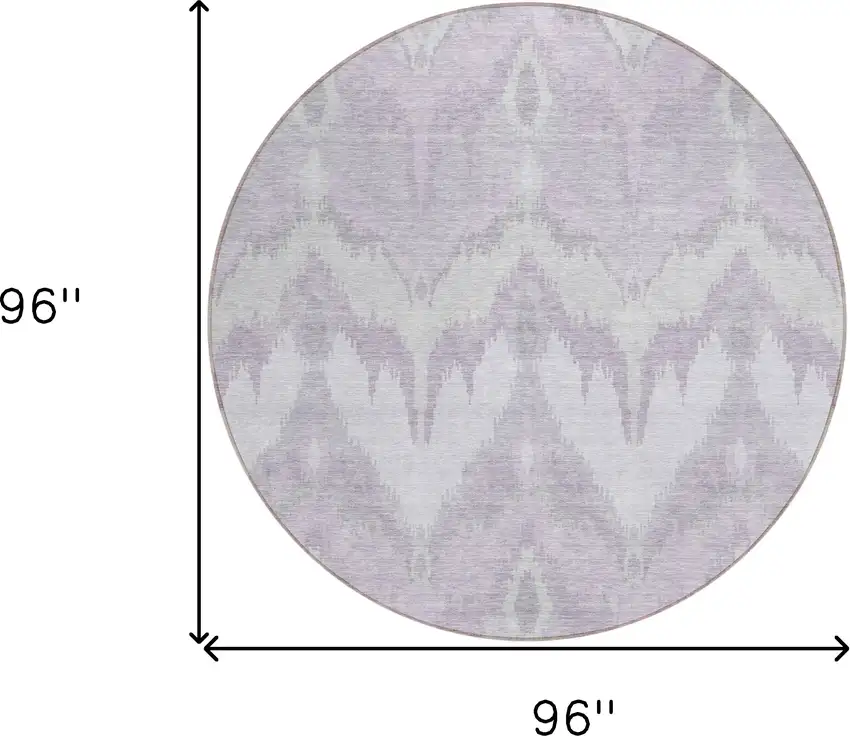 8' Lavender Purple And Gray Round Ikat Washable Indoor Outdoor Area Rug Photo 8