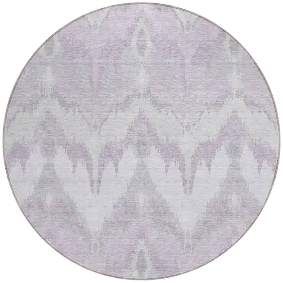 8' Lavender Purple And Gray Round Ikat Washable Indoor Outdoor Area Rug Photo 5