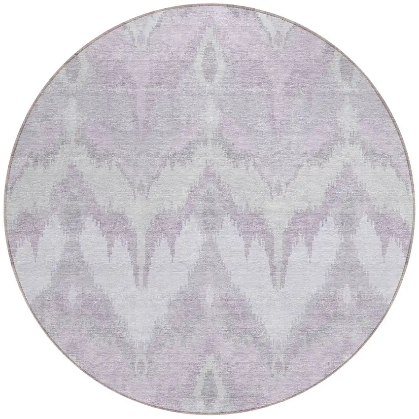 8' Lavender Purple And Gray Round Ikat Washable Indoor Outdoor Area Rug Photo 5