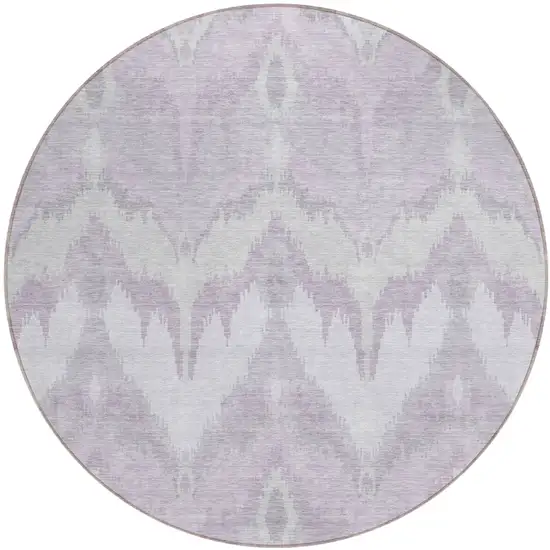 8' Lavender Purple And Gray Round Ikat Washable Indoor Outdoor Area Rug Photo 1