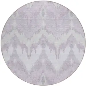 Photo of 8' Lavender Purple And Gray Round Ikat Washable Indoor Outdoor Area Rug