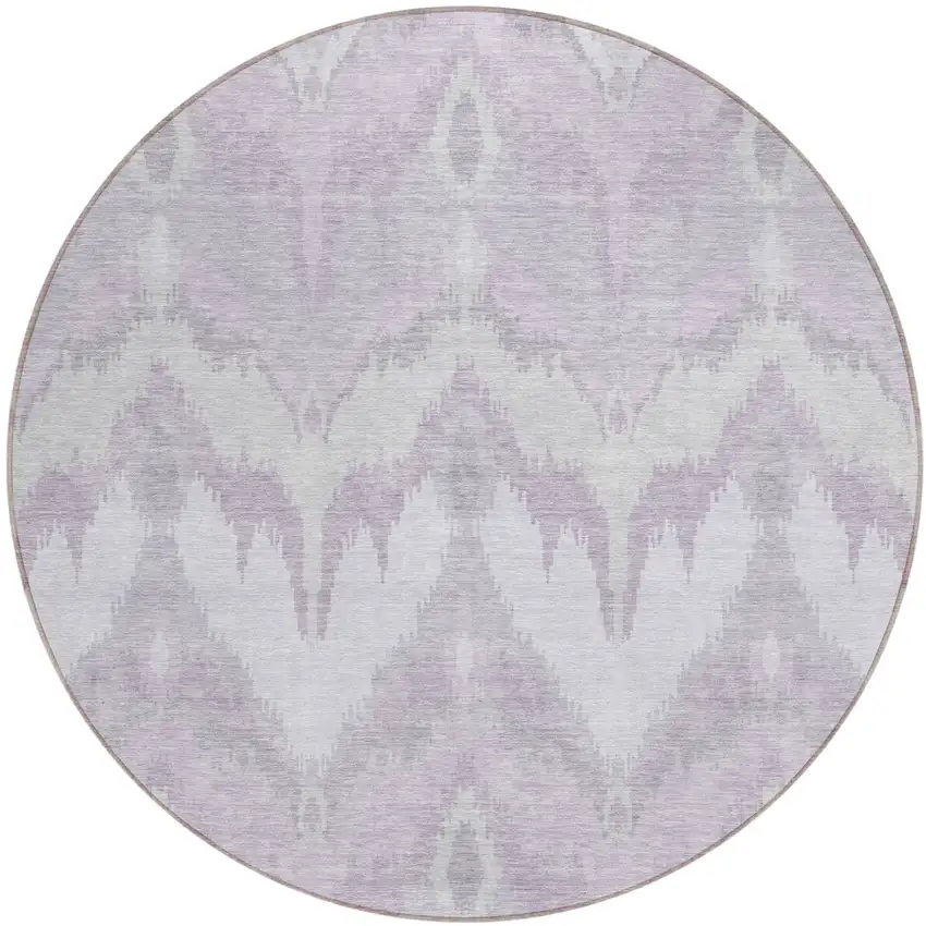 8' Lavender Purple And Gray Round Ikat Washable Indoor Outdoor Area Rug Photo 1