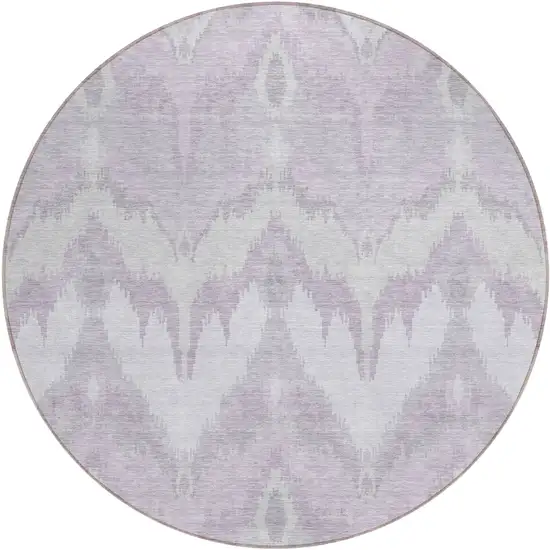 8' Lavender Purple And Gray Round Ikat Washable Indoor Outdoor Area Rug Photo 1