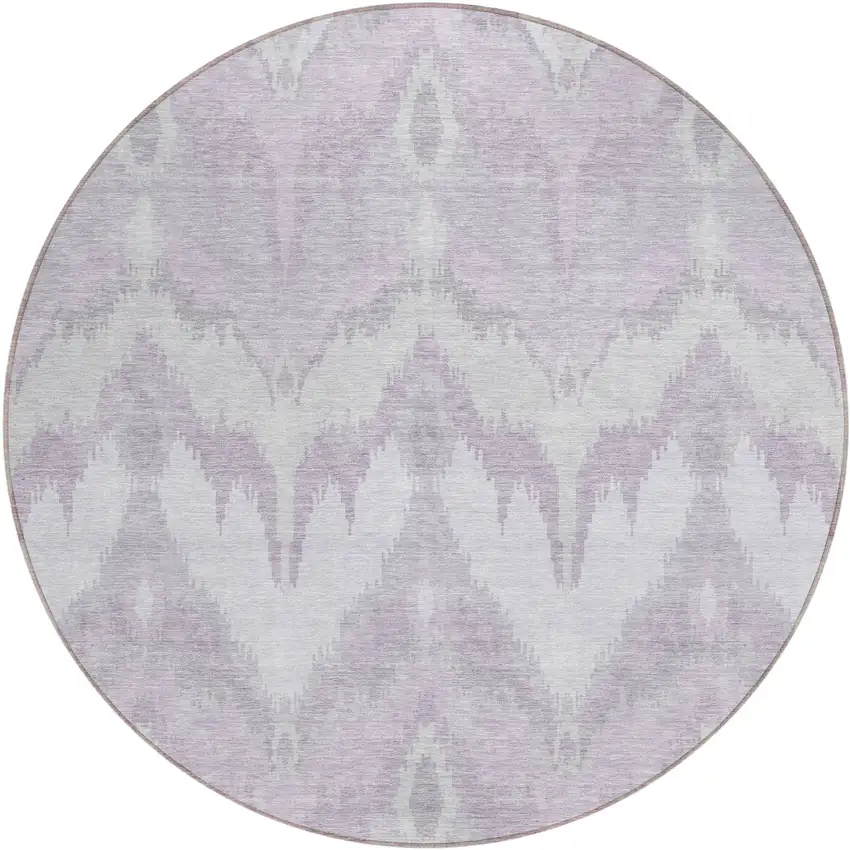 8' Lavender Purple And Gray Round Ikat Washable Indoor Outdoor Area Rug Photo 1