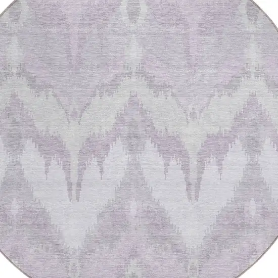 8' Lavender Purple And Gray Round Ikat Washable Indoor Outdoor Area Rug Photo 4