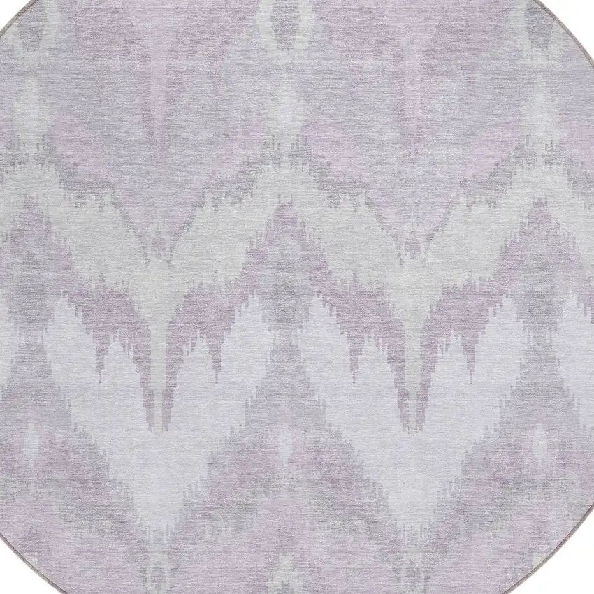 8' Lavender Purple And Gray Round Ikat Washable Indoor Outdoor Area Rug Photo 4