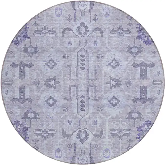 8' Lavender Purple And Gray Round Oriental Washable Indoor Outdoor Area Rug Photo 1