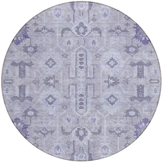 8' Lavender Purple And Gray Round Oriental Washable Indoor Outdoor Area Rug Photo 1