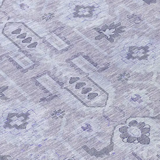 8' Lavender Purple And Gray Round Oriental Washable Indoor Outdoor Area Rug Photo 8