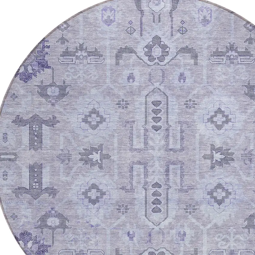 8' Lavender Purple And Gray Round Oriental Washable Indoor Outdoor Area Rug Photo 3