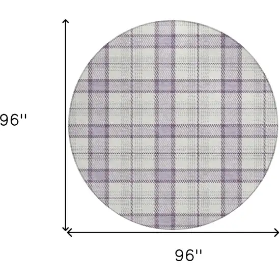 8' Lavender Purple And Gray Round Plaid Washable Indoor Outdoor Area Rug Photo 8